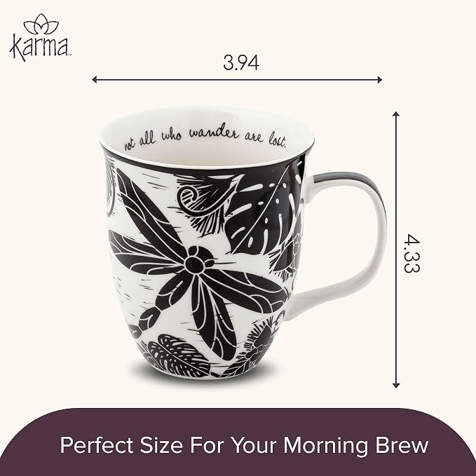 Karma Gifts 14 oz Black and White Boho Mug Dragonfly - Cute Coffee and Tea Mug - Ceramic Coffee Mugs for Women and Men - Image 5