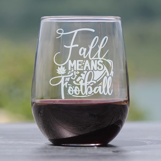 Fall Means Football 17oz Stemless Wine Glass, Hand Engraved Etched Glassware, Autumn Decor, Game Day for Her - Image 2
