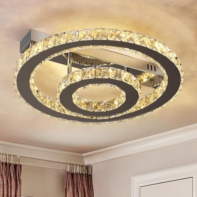 Crystal LED Ceiling Light Chandelier, Modern Semi Flush Mount Lighting Fixture Ceiling Lamp for Living Room, Dining Room, Bedroom, Kitchen Island, Entryway by Vinilky