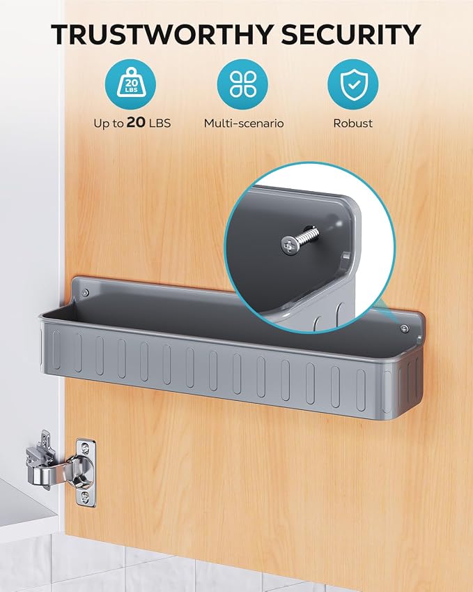 Nieifi Spice Rack Wall Mount, 4 Pack Grey, 2" Depth, Screw/Adhesive | Wall-Mounted with Removable Hooks Saves Counter Space, Fits 2" Deep Jars, Ideal for Kitchen Cabinets, Pantry Doors, and RVs. - Image 7