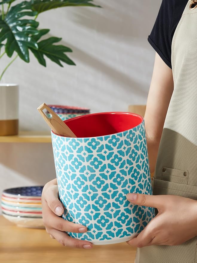 DOWAN Colorful Large Utensil Holder, 7.2" x 6.2" Ceramic Kitchen Utensil Holder for Countertop, Vibrant Patterned Utensil Crock with Protection Cork Mat, Utensil Caddy for Housewarming & Wedding Gift - Image 4