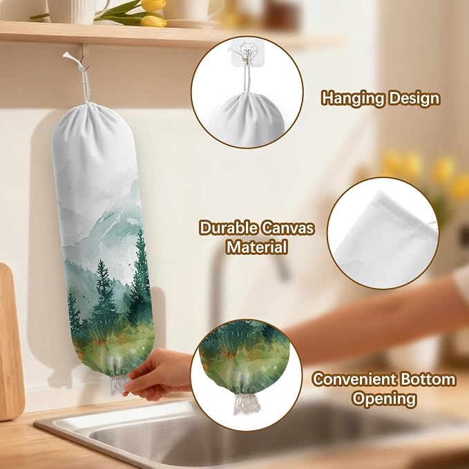 Forest Plastic Bag Holder Dispenser, Plastic Grocery Bag Organizer & Wall Mount Paper Trash Bags Saver Storage for Kitchen Home Pantry Decor, Forest Kitchen Decor Shopping Bags Storage Dispenser - Image 3