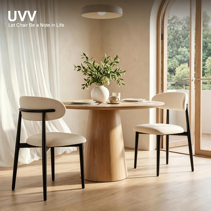 UVV Dining Chairs Set of 6, Metal Kitchen Chairs with Modern Fabric Upholstered for Dining Room, Beige - Image 2