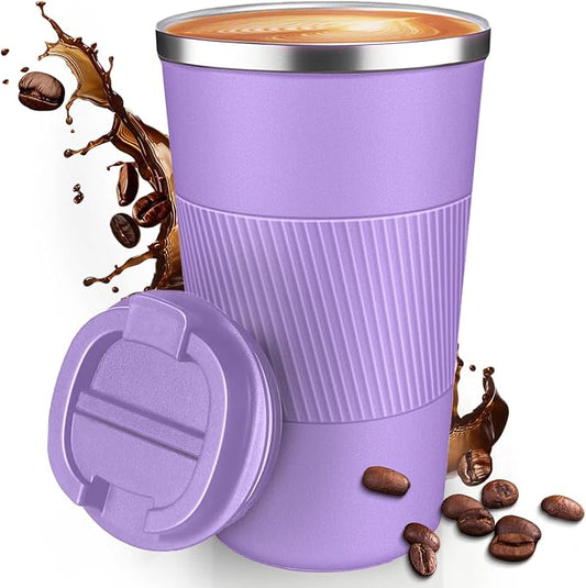 17OZ Travel Coffee Mug Insulated Coffee Cup with Spill Leak Proof Lid, Portable Stainless Steel Tumbler Reusable Hot and Cold Water Mug for Car, Daily, Camping- Purple by Unknown