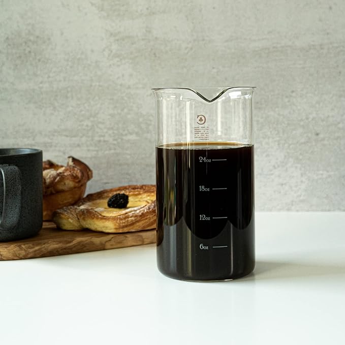 French Press Replacement Glass by Cafe Crush Club - Fire Hardened Borosilicate Beaker - 34 Ounce | 1 Liter Size with White Measures
