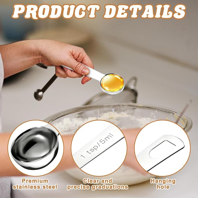 3 PCS Teaspoon Measuring Spoons, 5 Ml Teaspoons Measuring Spoon, Stainless Steel 1 Teaspoon Scoop, 1/3 Tablespoon, Short Handle Measuring Spoon for Precise Cooking, Baking and Spices Measurement