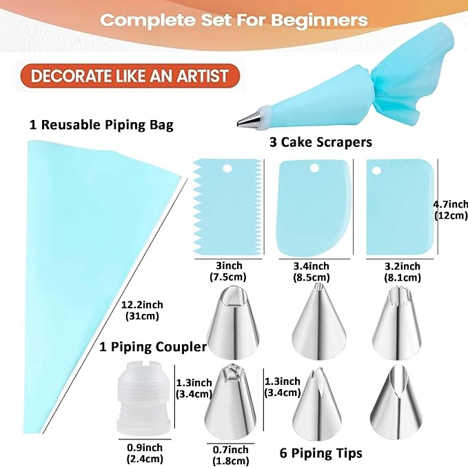 Springform Cake Pan Set with Cake Decorating Kit, Non-stick Leakproof Round Cake Pans of 4, 7, 9 Inches, 12 Pcs Parchment, 3 Cake Scrapers, Resuable Piping Bag, Coupler and Tips - Image 3