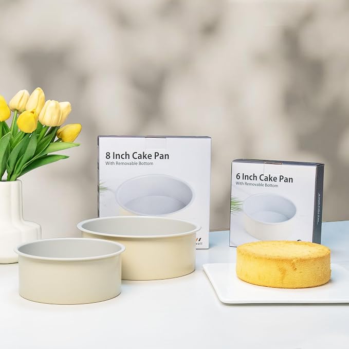 6 inch Cake Pan with Removable Bottom Carbon Steel Round Shaped Cheesecake Tin Nonstick Chiffon Cake Mould for Baking - Cream Color - Image 8