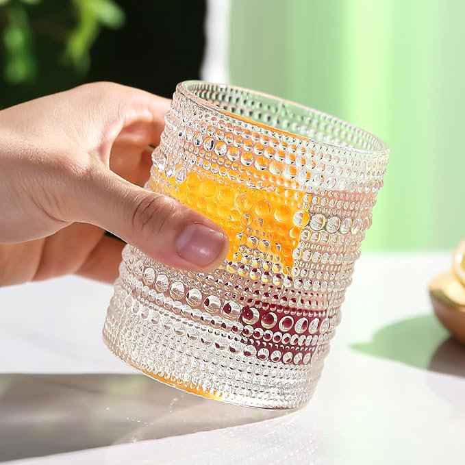 Amyoole Hobnail Drinking Glasses Set of 6,12oz Bar Tumbler Glassware | Clear, Vintage Glassware Embossed Water Tumbler, Cocktail Glass and Kitchen Glass Cups, For Beer, Whiskey, Juice, Milk - Image 6