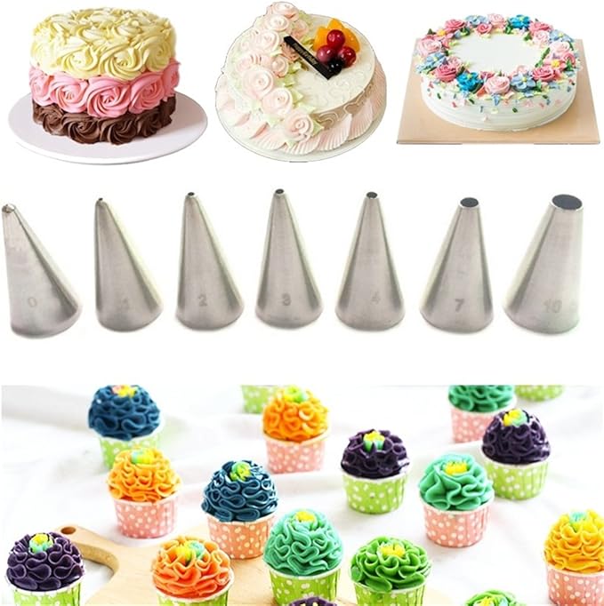 FantasyDay 7-piece Stainless Steel Piping Tips Piping Nozzles Cake Cookies Cupcake Icing Decorating Supplies Decorating Kits Frosting Icing Tips Baking Set Tools (Round Tip) #2