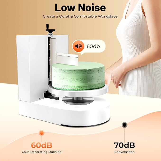 Cake Decorating Turntable, Cake Decorating Machine Cake Cream Spreading Coating Smearing Automatic Cake Frosting Machine with Adjustable Scraper for 4" to 12" Cake, 60-320RPM Rotating Speed