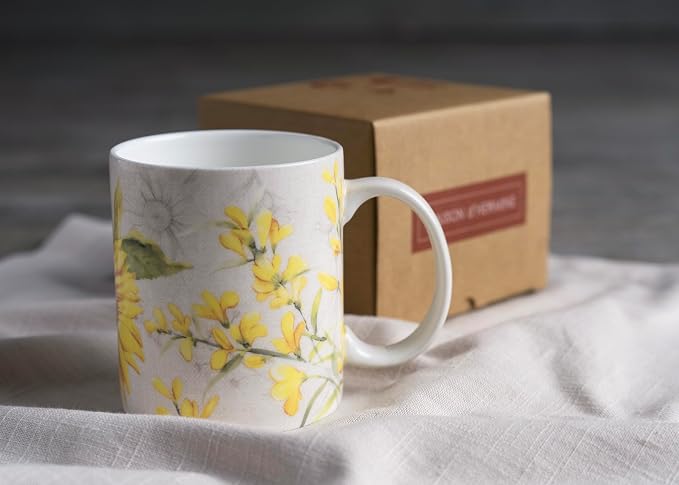 Maison d' Hermine Coffee Mug with Handles Tea Cups (12 Ounce, Pack of 1) | Fine Bone China Coffee Mugs for Hot Beverages Cappuccino Latte Home Restaurant Hotel Spring Summer -Candice - Helianthe - Image 9