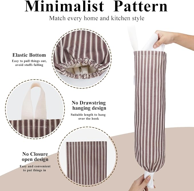 Plastic Bag Holder, Wall Mount Grocery Bag Holder, Reusable Trash Bag Organizer for Home Kitchen Pantry Decor (Brown-White) - Image 2