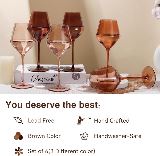 Venus Stemless Wine Glasses Set 6-14oz Melanin Colored Wine Glasses Stemless【HandBlown】 Brown Wine Glasses Set,Unique Brown Wine Glasses for Home Party Decro - Image 3