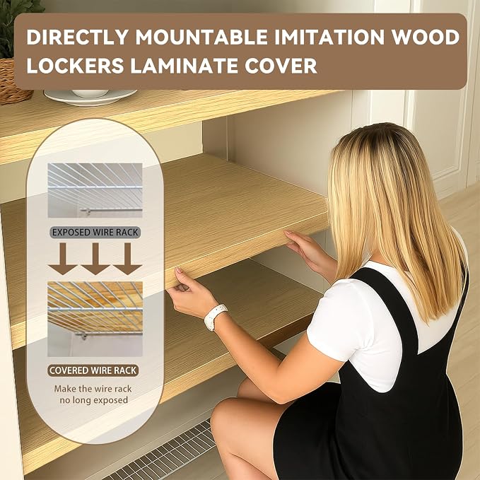 5 Pack Size24x12in Wire Shelf Cover for Pantry, Closet, Kitchen – Waterproof PVC Wood-Look Wire Rack Covers for Shelves, Multiple No-Tool Installation - Image 9