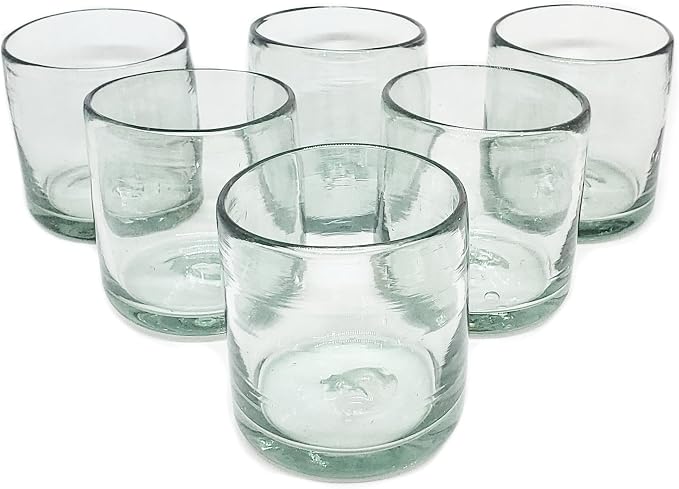 Clear Blown 8 oz DOF Rocks Glasses (set of 6) - Hand Blown Mexican Glassware Recycled Glass Drinking Glasses for Water, Juice, Margarita, Cocktails & Whiskey, Toxin Free by MexHandcraft