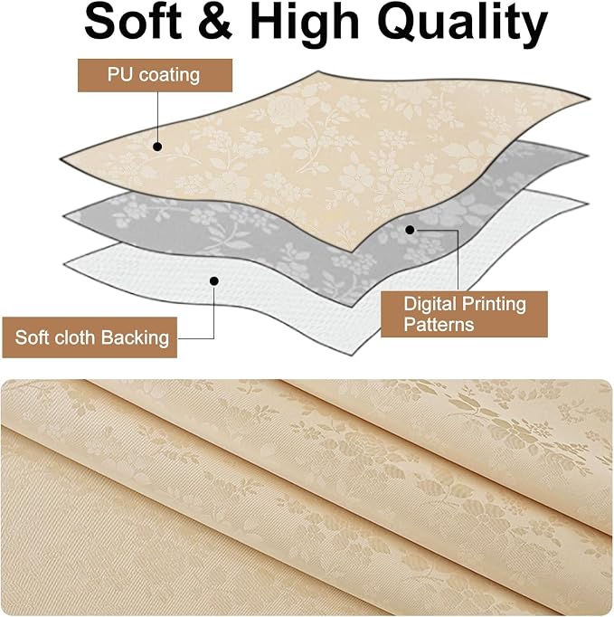 Smiry Rectangle Waterproof Heavy Duty Vinyl Tablecloths, 60 x 140 Inch | Wipeable Washable Floral Embossed Table Cover for Kitchen and Dining Room, Indoor & Outdoor Use, Beige - Image 7