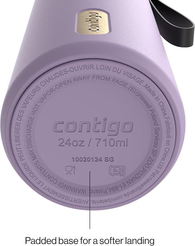 Contigo AutoSeal 24 oz Stainless Steel Vacuum-Insulated Water Bottle with Leakproof Push-Button Spout & Lock, Carry Strap, BPA-Free & Lead-Free, Dishwasher Safe - Image 4