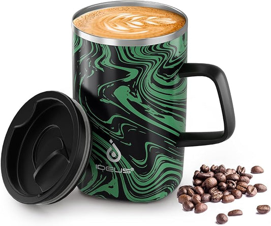 Ideus 16 oz Insulated Stainless Steel Coffee Mug with Lid, Green Zebra | Perfect for home, office, or daily use| Easy to clean wide mouth| Sweat-proof| On the go by IDEUS
