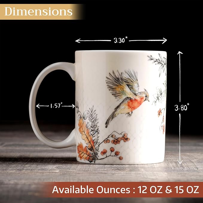 Maison d' Hermine Coffee Mug with Handles Tea Cups (15 Ounce, Pack of 2) | Fine Bone China Coffee Mugs for Hot Beverages Cappuccino Latte Home Restaurant Hotel Spring Summer -Whitish Shabby Chique - Image 4