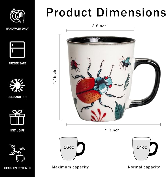 Beetle Heat Changing Mug 16oz Ceramic | Magic Cup for Coffee Tea Latte, Novelty Gifts for Nature Lovers Men Women - Image 3