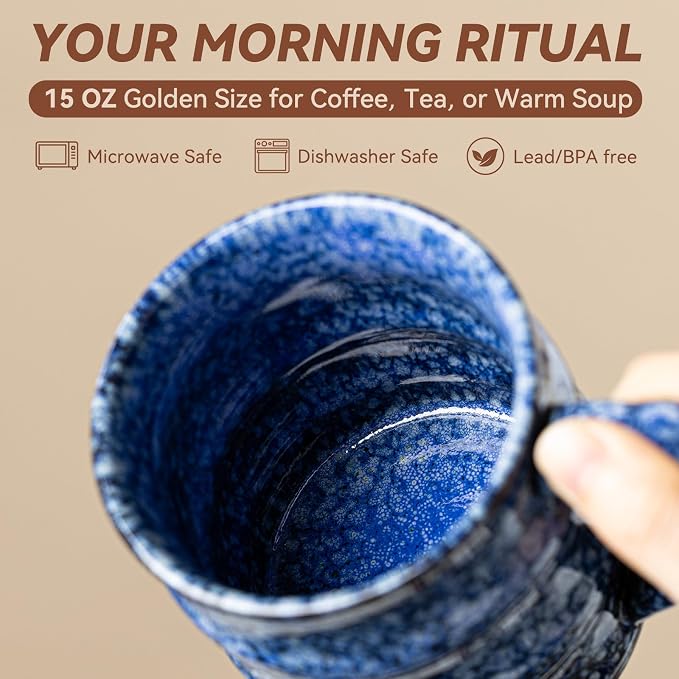 Unique Reactive Glaze Ceramic Coffee Mug - 15 oz Large Coffee Cup with Ergonomic Handle, Sakura Blue Ceramic Mug for Office & Home, Great Birthday Gift for Women, Men & Self-Care, Microwave Safe - Image 8