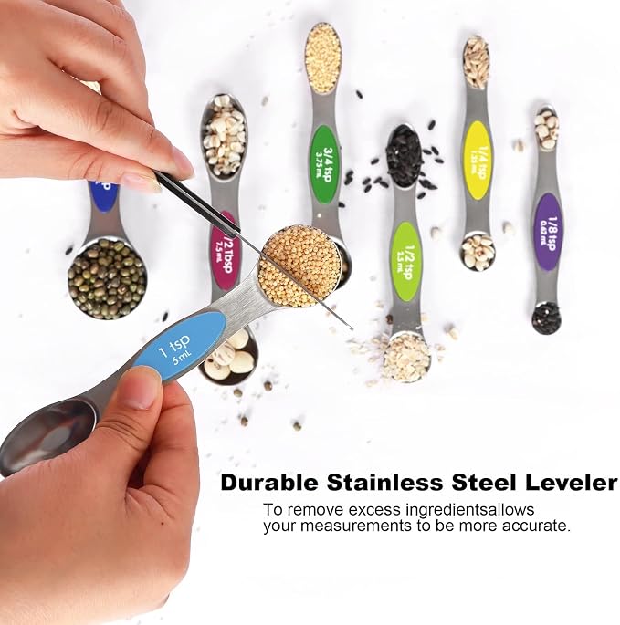 Magnetic Measuring Spoons Set Stainless Steel with Leveler, 9pcs Multicolors Measuring Cups Set for Baking, Measuring Cups and Spoon Set Kitchen Gadgets Apartment Essentials Fits in Spice Jars - Image 4