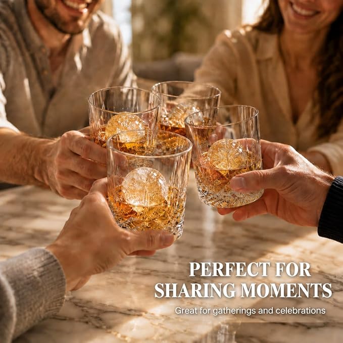 12-Piece Whiskey Gift Set with 6 Whiskey Glasses & 6 Ice Ball Molds | 11 oz rocks glasses with BPA-free large ice ball molds for bourbon, scotch, cocktails, home bars and gifting - Image 6