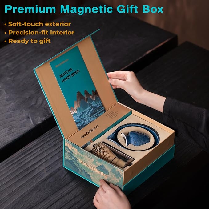 Premium Matcha Ceremony Set – Complete 9-Pcs Ritual Kit – Presented in Luxury Magnetic Gift Box, Perfect for Gifting or Self-Care (Gem Blue)