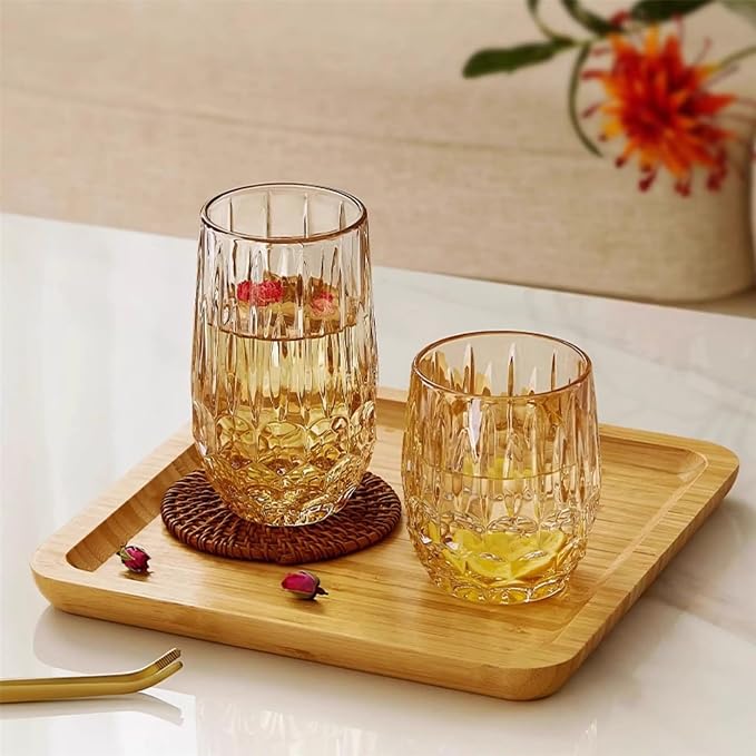 Water Glasses Textured Crystal Glass Cups, 2 Size Clear Fancy Glassware for Cocktail Tea Water Beer Soda Beverages for Home Kitchen，Bruin Large - Image 5