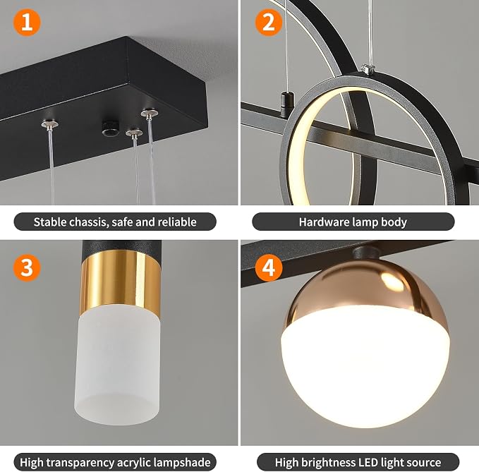 Siittoo Modern Linear Chandelier, Dimmable LED Pendant Light with Remote | 39.4" Black Gold Hanging Light Fixture, 48W Kitchen Island Pendant Lighting for Dining Room and Living Room - Image 6