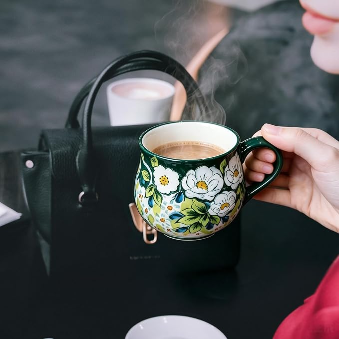 ALMA 12oz Handmade Floral Ceramic Coffee Mug | Microwave & Dishwasher Safe, Ideal for Morning Coffee Tea, Home Kitchen Dining Room Display, For Home Makers & Women - Image 5