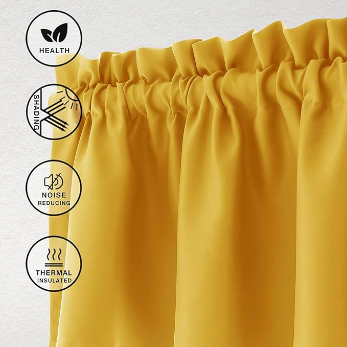 Hiasan Yellow Valance Curtains for Kitchen - Blackout Thermal Insulated Rod Pocket Window Valances, 42 x 18 Inches Length, 1 Panel - Image 2
