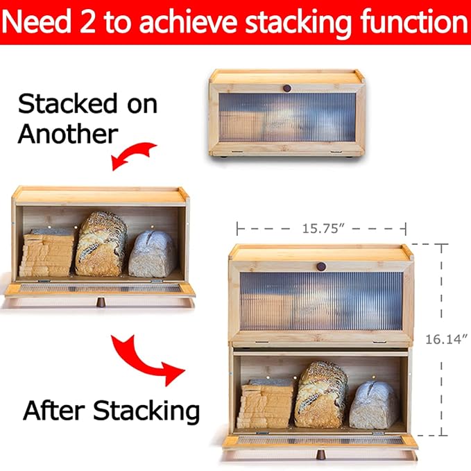 ETMI Bamboo Bread Box for Kitchen Counter-Large Capacity Bread Storage Container Farmhouse Bread Box with Window Bread Holder - Image 6