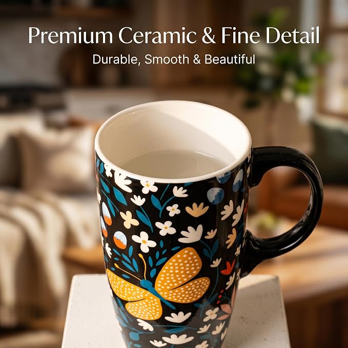 Topadorn 17oz Ceramic Travel Mug, Butterfly Coffee Mug with Gift Box | Large Floral Coffee Cup, Microwave & Dishwasher Safe Ceramic Travel Cup, Butterfly - Image 7