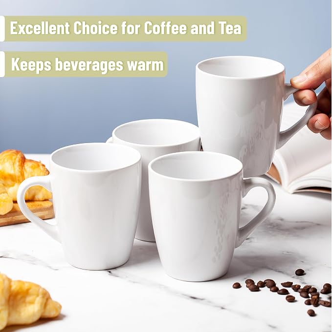 BTaT- Porcelain Coffee Mugs Set, 4 Pack, 12oz, White Ceramic Cups | Restaurant Cups with Handles for Mocha, Tea, Cappuccino, Cocoa, Cereal, Mug Gift Set, Dishwasher Safe - Image 5