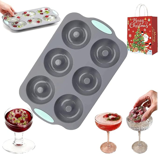 Wreath Ice Mold, 2026 New Christmas Wreath Ice Mold, 6 Hole Silicone DIY Mold, Flexible Silicone Mold for Wreath Ice Cubes, Donuts, Soap & Chocolate, Easy Release (Type-C)