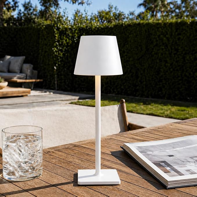 White Cordless Table Lamp Set of 2 for Patio Restaurant Home Dinner Kitchen | 6000mAh battery lamps waterproof wireless portable design for outdoor patio, dining tables, kitchens, restaurants home use - Image 2