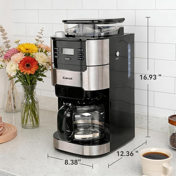 Gevi All In One 10-Cup Grind & Brew Coffee Maker with Built-In Burr Grinder | 24-Hour Programmable Timer, 1.5L Water Tank, Warm Plate, Reusable Filter & Glass Carafe for Daily Fresh Coffee Brewing - Image 7