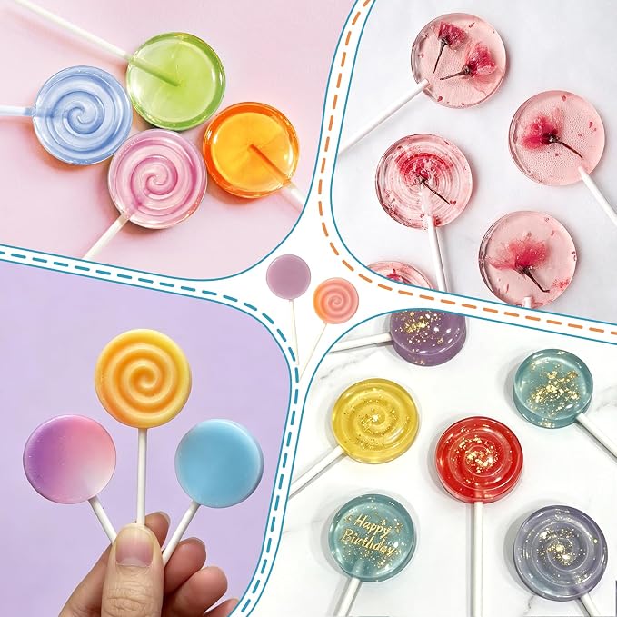 Lollipop Molds Silicone, 2-Pack Hard Candy Mold 24-Cavitiy | Sucker Molds With 50 Sticks for Chocolate DIY Sucker Cake Decorations Dessert Toppers Birthday Parties Wedding Non-Stick - Image 4