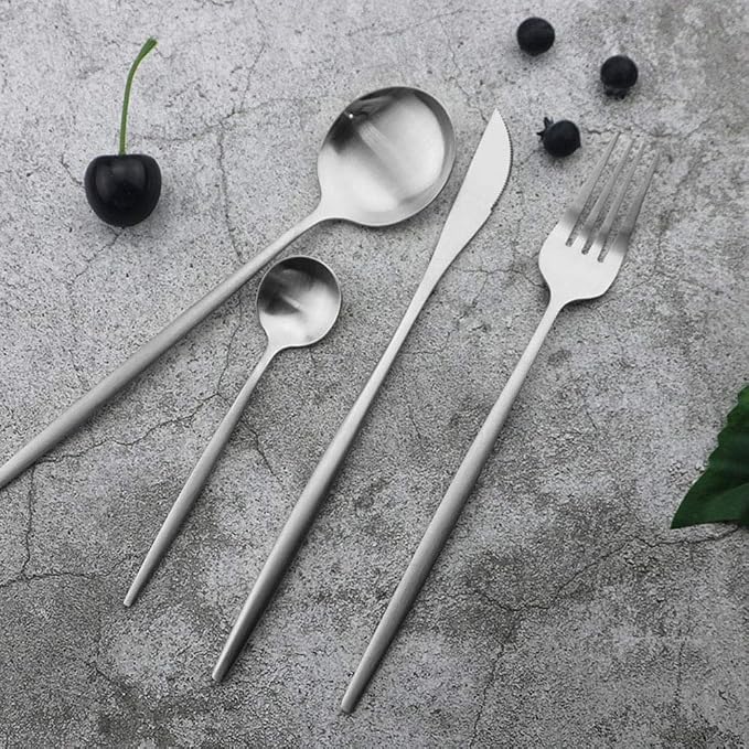 JASHII Silverware Set, 24-Piece Stainless Steel Flatware Set,Kitchen Utensil Set Service for 6,Tableware Cutlery Set for Home, Dishwasher Safe (Matte Silver) - Image 2