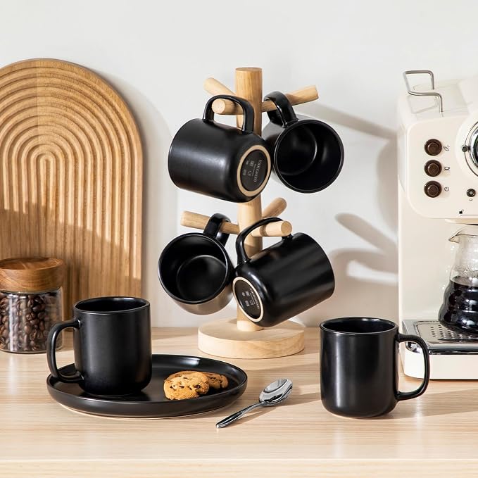 vancasso Stoneware Coffee Mugs Set, 12 oz Ceramic Coffee Cups for Latte Hot Tea Cappuccino Cocoa Milk Cups Set of 6, Dishwasher & Microwave Safe, Matte Black - Image 7