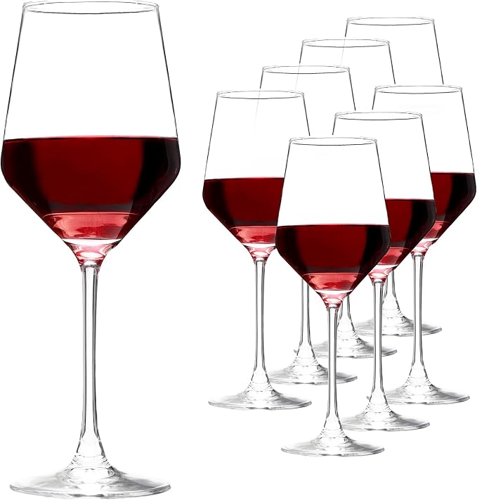 YANGNAY Wine Glasses (Set of 8, 17 Oz), Clear Wine Glasses for Red Wine, Smooth Rim, Dishwasher Safe by YANGNAY