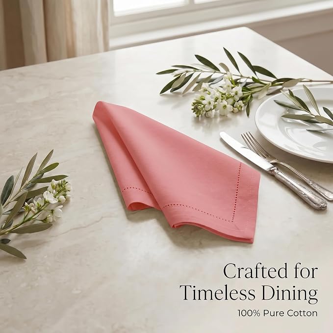 Urban Villa Hemstitch Cloth Dinner Napkins Cotton 20”x20” (Set of 12)-Rust - Image 8
