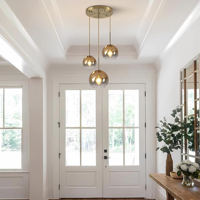 KCO Lighting Gold Cluster Pendant 3-Light Large Glass Pendant Lights Kitchen Island Bubble Globe Chandelier Mid Century Modern Hanging Light - Image 6