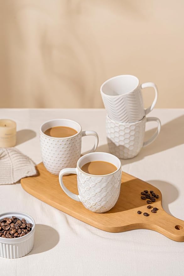 FOBENTA Ceramic Coffee Mugs Set of 4, 16 oz Coffee Cups with Embossed Design – Perfect for Latte, Tea & Cocoa, Gift for Women, Mom & Friends - Image 8