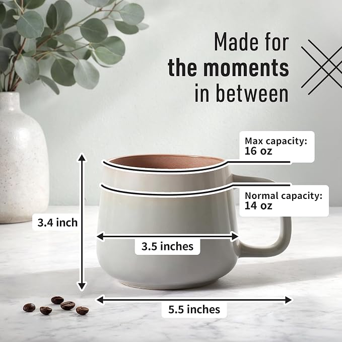 Ava Nord Large Stoneware Ceramic Coffee Mugs Set of 4-16 oz - Sage Ash | Lead-Free, Non-Toxic, Freezer - Microwave & Dishwasher Safe, Comfortable Handle, Aesthetic Nordic Design for Tea, Cappuccino - Image 2