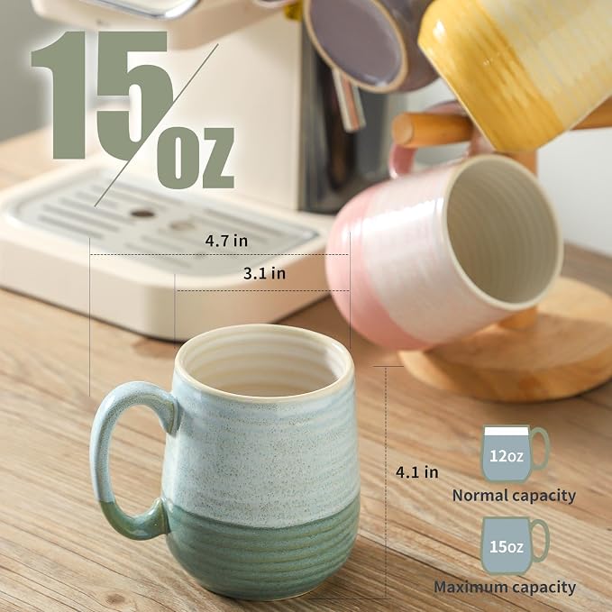 HASENSE Porcelain Coffee Mugs Set of 4, 12 Oz Two-Tone Reactive Glaze Coffee Cups with Handle, Unique Colorful Mug Set for Coffee, Tea, Coco, Latte, Dishwasher and Microwave Safe - Image 3
