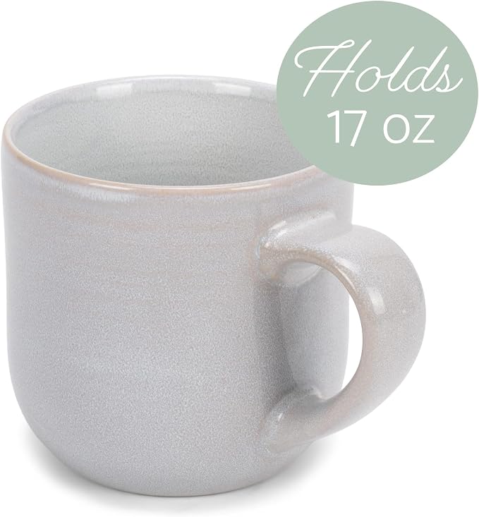 Elanze Designs Glossy Reactive Glaze Large 17 Fluid Ounce Everyday Kitchen Food Grade Ceramic Stoneware Coffee Mug Cup with Comfort Curved Handles, Set of 4, Pale Grey - Image 3