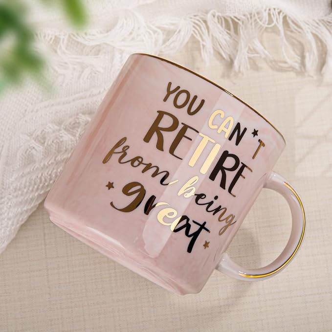 Funny Retirement Gifts for Woman 2026, You Can't Retire From Being Great | 14oz Pink Marble Gold Print Mug, Inspirational Farewell Gift for Retirees Coworker, Retired Women, Greeting Card, Gift Boxed - Image 2